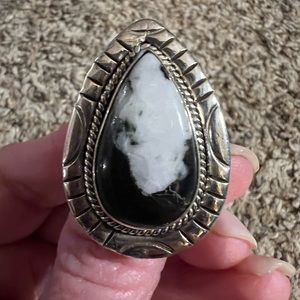 Native American .925 sterling silver, size 7, white buffalo turquoise ring